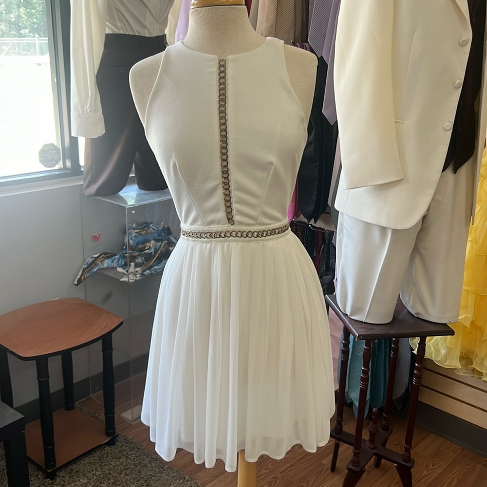 ASOS, size 6 white/gold chiffon short dress for homecoming/cocktail dress.